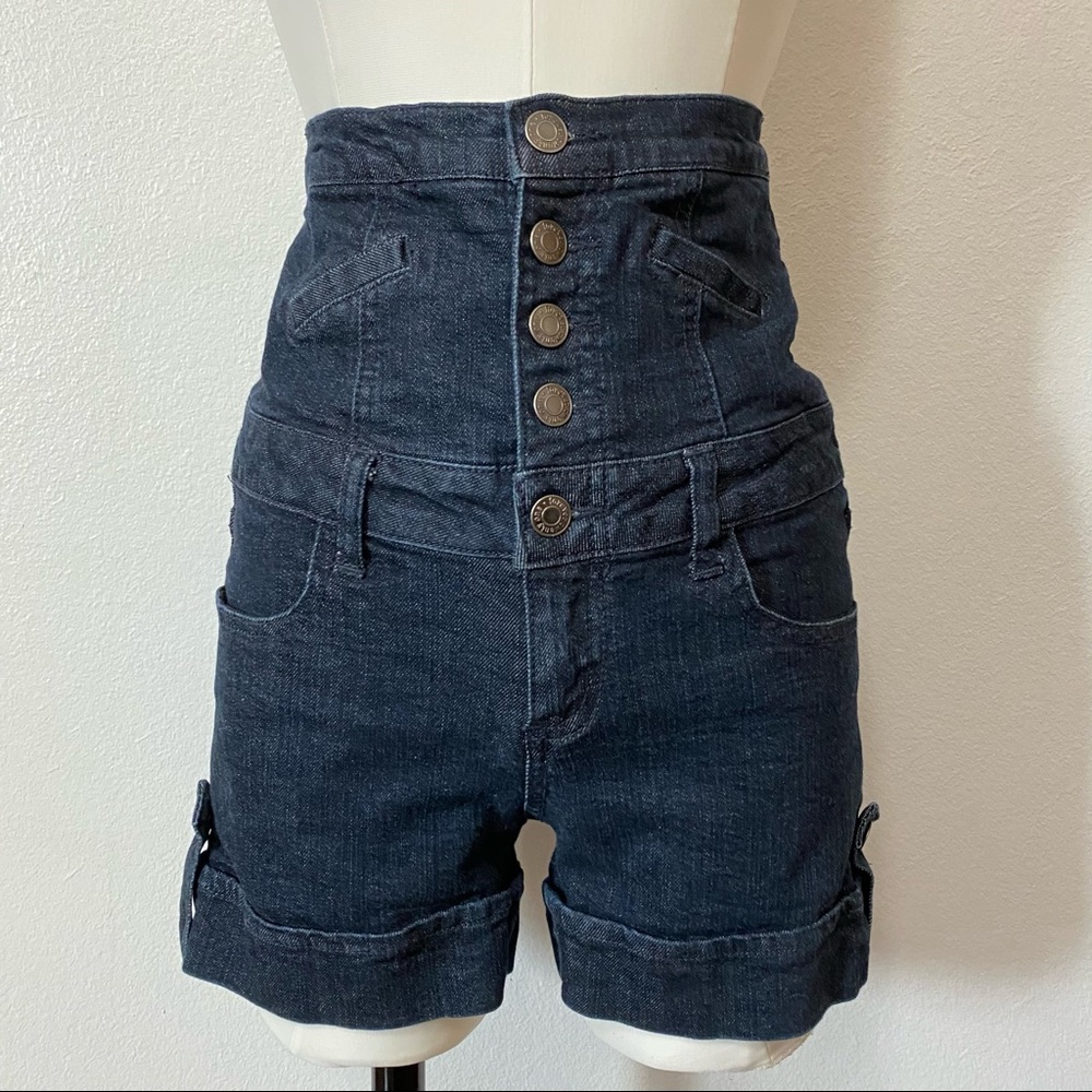 Retro High-waist Denim Shorts Dark Wash Size 27 - Picture 2 of 10